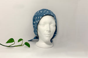 Front view of Women cotton scrub cap Whit Cactus Pattern printed on Blue