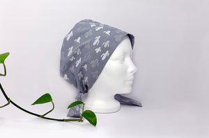 Right side view of Women cotton scrub cap Whit Cactus Pattern printed on Grey