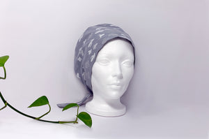 Front view of Women cotton scrub cap Whit Cactus Pattern printed on Grey
