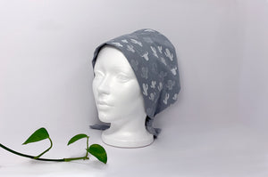 Left side view of Women cotton scrub cap Whit Cactus Pattern printed on Grey