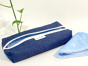 Blue Denim Cotton Dispenser box with Blue Bamboo Handkerchief