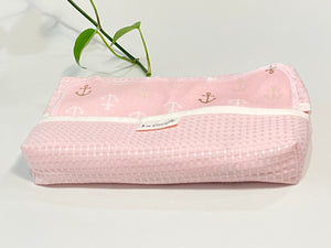 Pink Cotton Waffle Dispenser box with Pink Bamboo Handkerchiefs with Anchor pattern