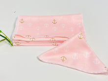 Load image into Gallery viewer, Pink Cotton Waffle Dispenser box with Pink Bamboo Handkerchiefs with Anchor pattern
