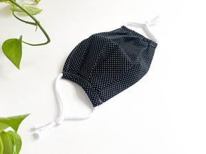 1 Face Mask Black Ground with Small White Dots Pattern