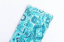 Load image into Gallery viewer, Closeup of Face mask Aqua Paisley print
