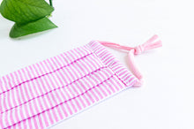 Load image into Gallery viewer, Closeup of face mask Pink and White Stripes
