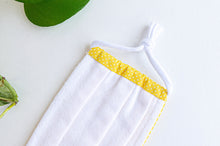 Load image into Gallery viewer, Closeup of back of Face mask Yellow Anchor with Grey Stripes
