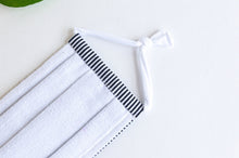 Load image into Gallery viewer, Closeup of back of Face mask Black and White Stripes
