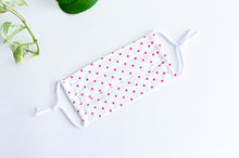 Load image into Gallery viewer, Face maks Pink Polka Dots on White ground
