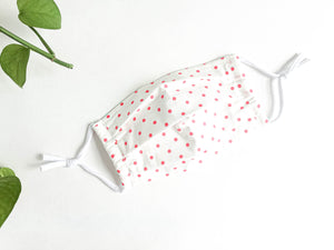Face mask Pink Polka Dots on White, expander to show actual size