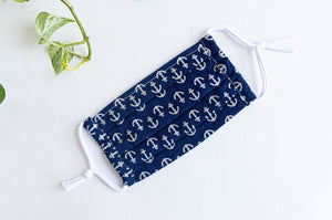 Face mask Navy ground and Silver Anchor print