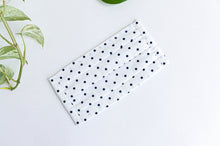 Load image into Gallery viewer, View of face mask Black Polka Dots on White
