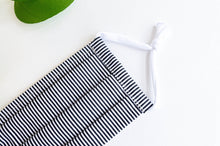 Load image into Gallery viewer, Closeup of Face mask Black and White Stripes
